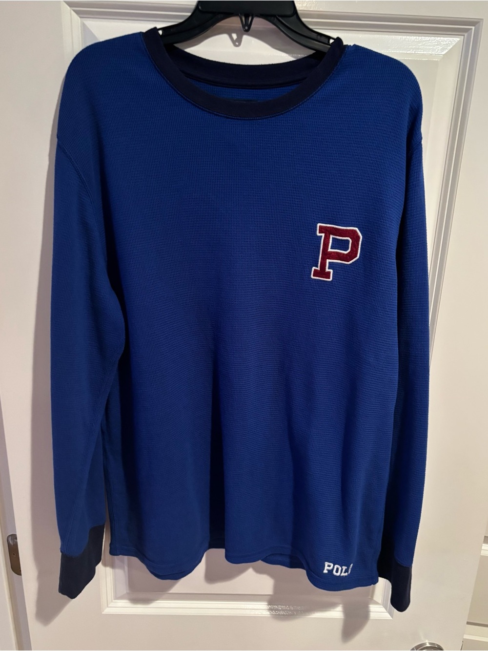 Polo Ralph Lauren Mens XL Blue Waffle Knit Thermal Sleepwear Shirt Embroidered